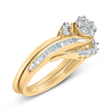 Load image into Gallery viewer, 14K Yellow Gold Plated Sterling Silver 1/2 Cttw Diamond Cluster Spiral Bridal Set