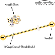Load image into Gallery viewer, 14G Clear CZ Gem Gold Tone Bee Hive Luv Industrial Barbell 38mm