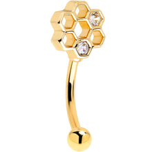 Load image into Gallery viewer, 16G 5/16 Clear CZ Gold Tone Bee Hive Luv Curved Eyebrow Ring Set of 2