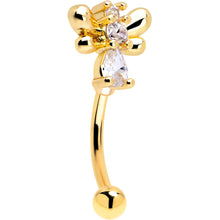 Load image into Gallery viewer, 16G 5/16 Clear CZ Gold Tone Bee Hive Luv Curved Eyebrow Ring Set of 2