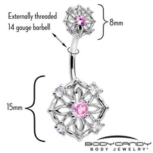 Load image into Gallery viewer, Pink CZ Gem Flower Circle Double Mount Belly Ring