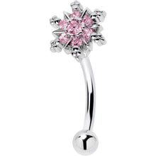 Load image into Gallery viewer, 16G 5/16 Pink CZ Gem Snowflake Glam Curved Eyebrow Ring
