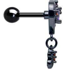 Load image into Gallery viewer, 16G 1/4 Red CZ Gem Black Heart Spider Skull Dangle Cartilage Earring