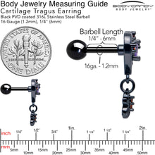 Load image into Gallery viewer, 16G 1/4 Red CZ Gem Black Heart Spider Skull Dangle Cartilage Earring