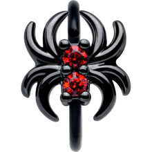 Load image into Gallery viewer, 20G 5/16 Red CZ Gem Black Sleek Spider Nose Hoop