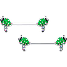 Load image into Gallery viewer, 14G 9/16 Aurora Gem Fanciful Green Mushroom Barbell Nipple Ring Set