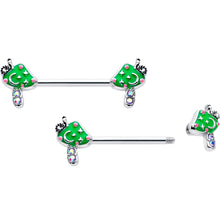 Load image into Gallery viewer, 14G 9/16 Aurora Gem Fanciful Green Mushroom Barbell Nipple Ring Set
