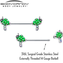 Load image into Gallery viewer, 14G 9/16 Aurora Gem Fanciful Green Mushroom Barbell Nipple Ring Set