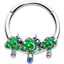 Load image into Gallery viewer, 16G 3/8 Aurora Gem Fanciful Green Mushroom Trio Hinged Segment Ring