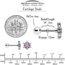 Load image into Gallery viewer, 16G 1/4 Pink CZ Gem Glam Snowflake Cartilage Tragus Earring