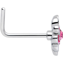 Load image into Gallery viewer, 20G 5/16 Pink CZ Gem Dainty Pink Flower L Shape Nose Ring