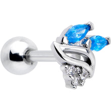 Load image into Gallery viewer, 16G 1/4 Blue CZ Gem Swirl Fan Cartilage Tragus Earring