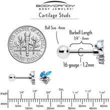 Load image into Gallery viewer, 16G 1/4 Blue CZ Gem Swirl Fan Cartilage Tragus Earring