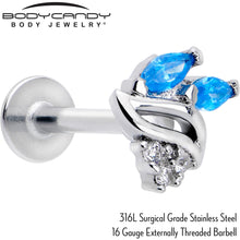 Load image into Gallery viewer, 16G 5/16 Blue CZ Gem Swirl Fan Labret Monroe Tragus