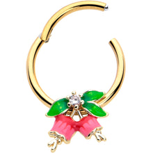 Load image into Gallery viewer, 16G 3/8 Clear CZ Gem Gold Tone Bell Flowers Hinged Segment Ring
