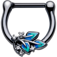 Load image into Gallery viewer, 16G 5/16 Clear CZ Gem Black Lush Leaves Cartilage Clicker