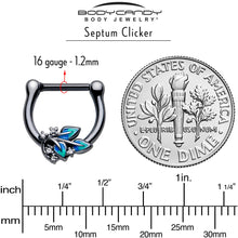 Load image into Gallery viewer, 16G 5/16 Clear CZ Gem Black Lush Leaves Cartilage Clicker