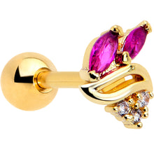 Load image into Gallery viewer, 16G 1/4 Red CZ Gem Gold Tone Swirl Fan Cartilage Tragus Earring