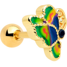 Load image into Gallery viewer, 16G 1/4 Blue Gem Gold Tone Butterfly Colors Cartilage Tragus Earring