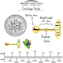 Load image into Gallery viewer, 16G 1/4 Blue Gem Gold Tone Butterfly Colors Cartilage Tragus Earring