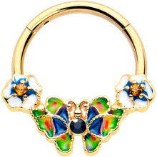Load image into Gallery viewer, 16G 3/8 Blue Gem Gold Tone Butterfly Colors Hinged Segment Ring