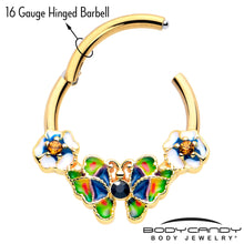 Load image into Gallery viewer, 16G 3/8 Blue Gem Gold Tone Butterfly Colors Hinged Segment Ring