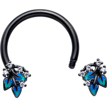 Load image into Gallery viewer, 16G 3/8 Clear CZ Gem Black Lush Leaves Circular Barbell Horseshoe