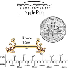 Load image into Gallery viewer, 14G 9/16 Clear CZ Gem Gold Tone Mom Baby Giraffes Nipple Ring Set