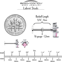 Load image into Gallery viewer, 16G 5/16 Pink Clear CZ Gem Rhombus Riot Labret Monroe Tragus