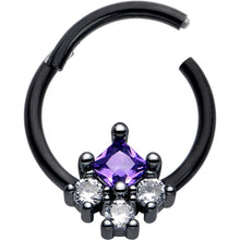Load image into Gallery viewer, 16G 3/8 Purple CZ Gem Black Rhombus Riot Hinged Segment Ring