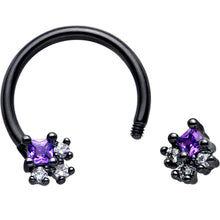 Load image into Gallery viewer, 16G 3/8 Purple CZ Gem Black Rhombus Riot Horseshoe Circular Barbell
