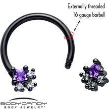 Load image into Gallery viewer, 16G 3/8 Purple CZ Gem Black Rhombus Riot Horseshoe Circular Barbell