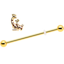 Load image into Gallery viewer, 14G Clear CZ Gem Gold Tone Mom Baby Giraffe Industrial Barbell 38mm