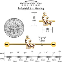 Load image into Gallery viewer, 14G Clear CZ Gem Gold Tone Mom Baby Giraffe Industrial Barbell 38mm