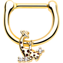 Load image into Gallery viewer, 16G 5/16 Clear CZ Gem Gold Tone Mom Baby Giraffe Cartilage Clicker