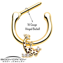 Load image into Gallery viewer, 16G 5/16 Clear CZ Gem Gold Tone Mom Baby Giraffe Cartilage Clicker