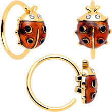Load image into Gallery viewer, 20G Clear Gem Gold Tone Lotus Ladybug L Shape Nose Hoop Set of 3