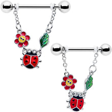 Load image into Gallery viewer, 14G 9/16 Ladybug Hippie Flower Chain Dangle Nipple Ring Set