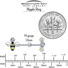 Load image into Gallery viewer, 14G 9/16 Yellow Clear CZ Gem Flower Bee Barbell Nipple Ring Set