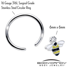 Load image into Gallery viewer, 16G 3/8 Clear CZ Gem Bee Sweet BCR Captive Ring