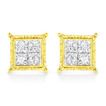 Load image into Gallery viewer, 14K Yellow Gold 1 Cttw Princess Cut Diamond Square Stud Earrings