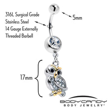 Load image into Gallery viewer, Clear Gem Evening Owl Dangle Belly Ring