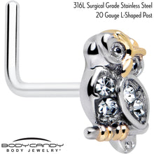 Load image into Gallery viewer, 20G 7mm Clear Gem Evening Owl L Shape Nose Ring