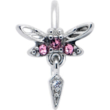 Load image into Gallery viewer, 20G 5/16 Pink Gem Swank Dragonfly Dangle Nose Hoop