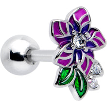 Load image into Gallery viewer, 16G 1/4 Clear CZ Gem Flower Purple Cartilage Tragus Earring