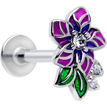 Load image into Gallery viewer, 16G 5/16 Clear CZ Gem Flower Purple Flatback Stud