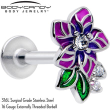 Load image into Gallery viewer, 16G 5/16 Clear CZ Gem Flower Purple Flatback Stud