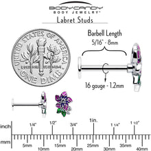Load image into Gallery viewer, 16G 5/16 Clear CZ Gem Flower Purple Flatback Stud