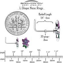 Load image into Gallery viewer, 20G 7mm Clear CZ Gem Flower Purple L Shape Nose Ring