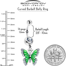 Load image into Gallery viewer, Clear CZ Gem Butterfly Green Dangle Belly Ring